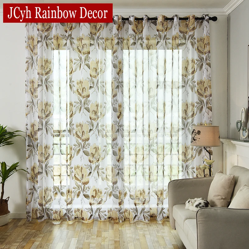 Japanese Floral Linen Sheer Curtains For Bedroom Window Voile Tulle Curtains For Living Room Cortinas Decoration Home Decor