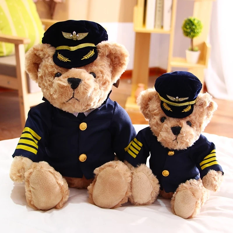 Pilot Bear Airplane Captain Uniform Teddy Bears Cute Animal Soft Stuffed Doll Plush Toy Girl Boy Birthday Christmas Gift 1pc