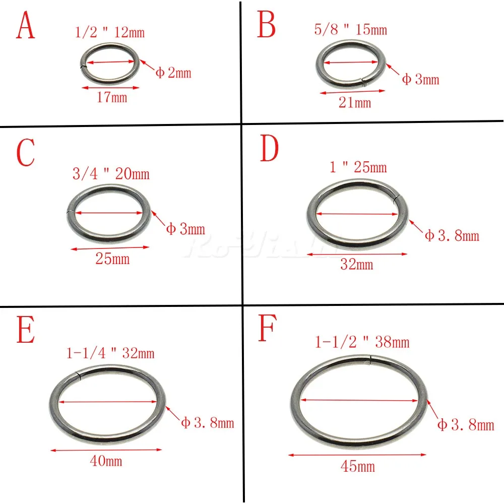 5 Pcs/Pack O rings Metal Non Welded Nickel Plated Collars Round Loops Belt Buckle Package Accessorie 12mm-38mm