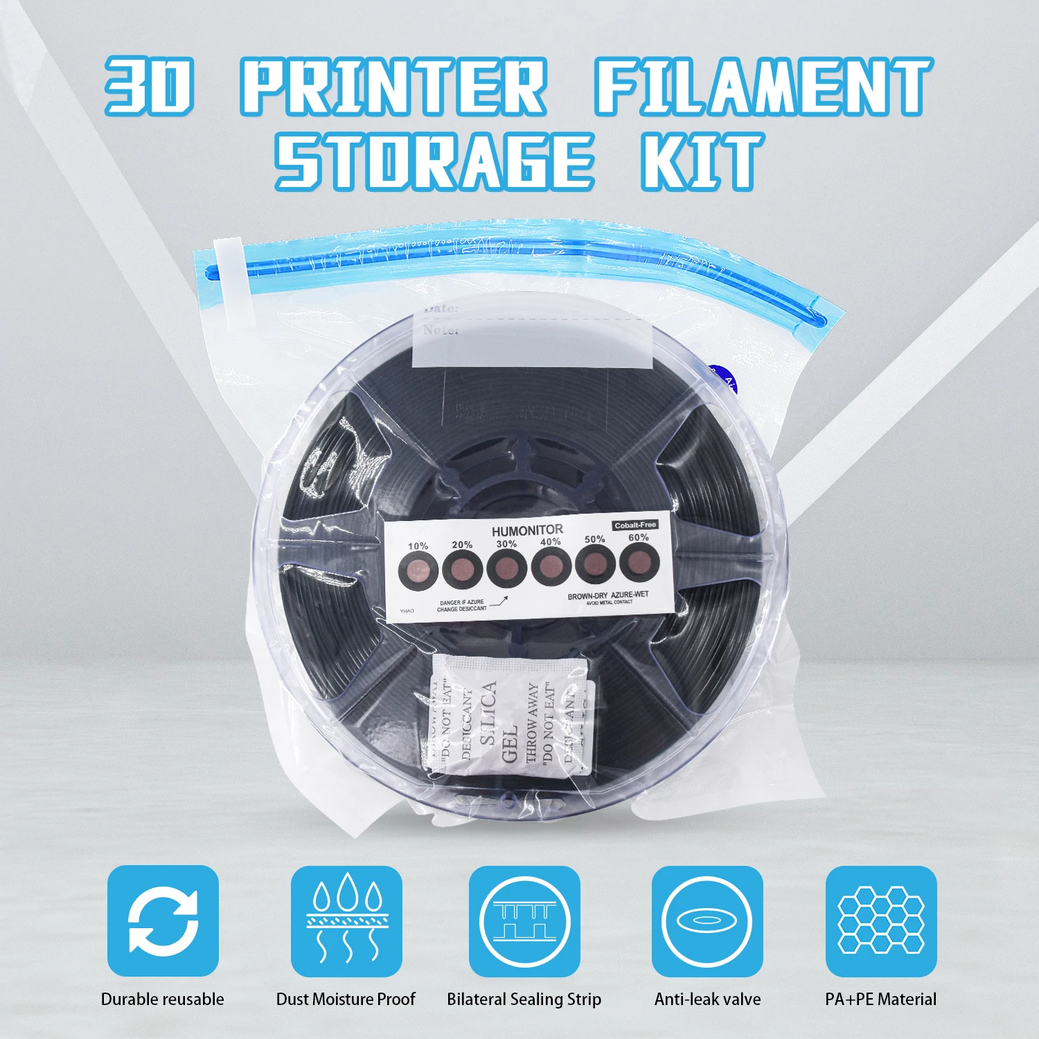 3D Printer Filament Vacuum Bag with Test Paper Desiccant Air Pump 3D Filament Storage Bag Dryer Keep Dry Humidity Resistant