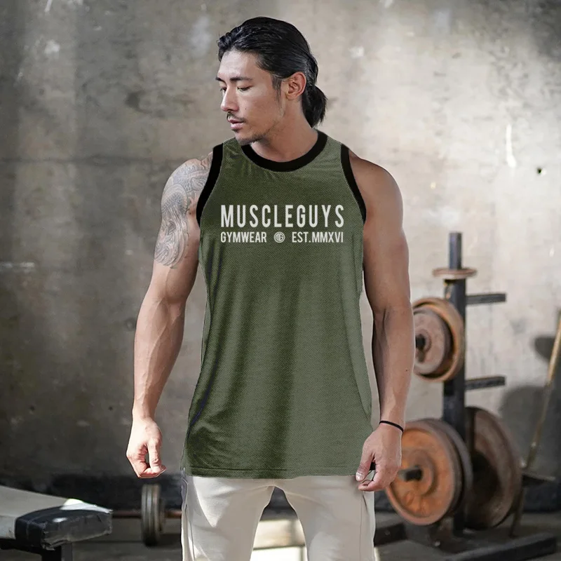 Camiseta sin mangas informal de malla para hombre, ropa de moda para musculación, chaleco elástico transpirable de secado rápido, para gimnasio