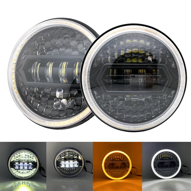

Черные 7-дюймосветодиодный светодиодные фары, 2 шт., белый Янтарный гало, установка кольца для Jeep Wrangler JK TJ LJ CJ Lada Niva Land Rover Defender.