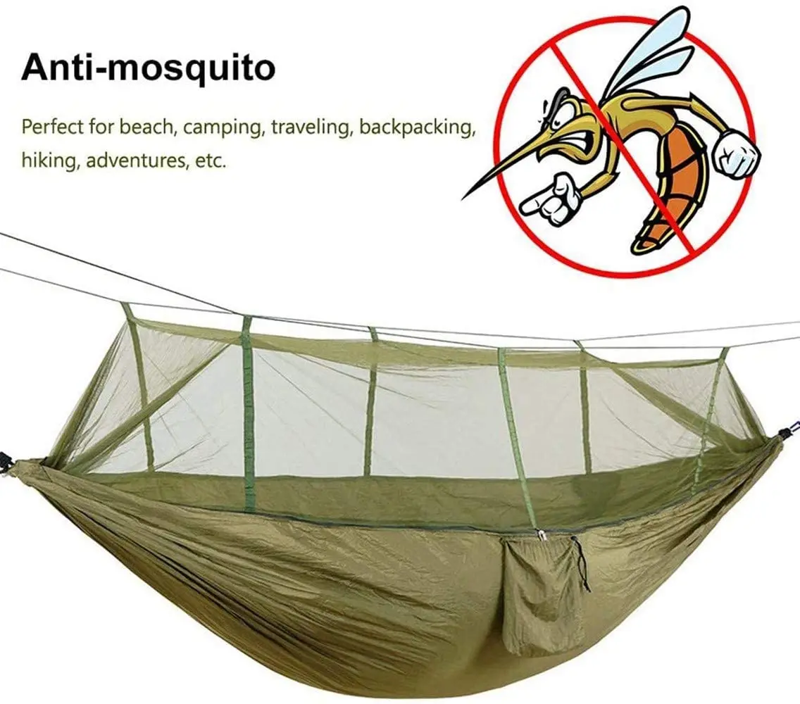 Camping Hammock with Mosquito Net Pop-Up Light Portable Outdoor Parachute Hammocks Swing Sleeping Hammock Camping Stuff