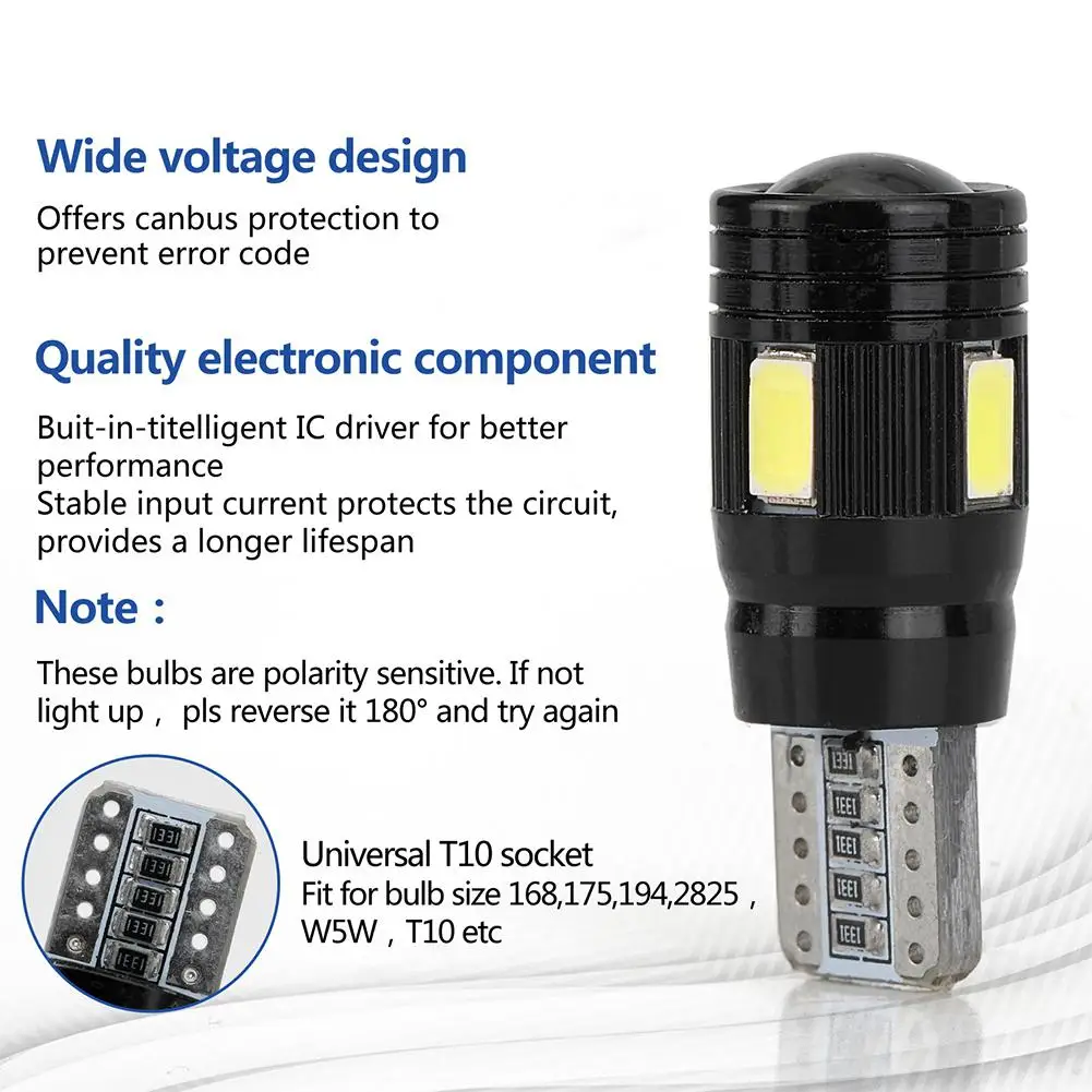 Himiss 2 Pcs/4pcsT10 LED Headlight Kit 6000K Rendah Balok Putih Lensa Kabut Light Marker-Hitam