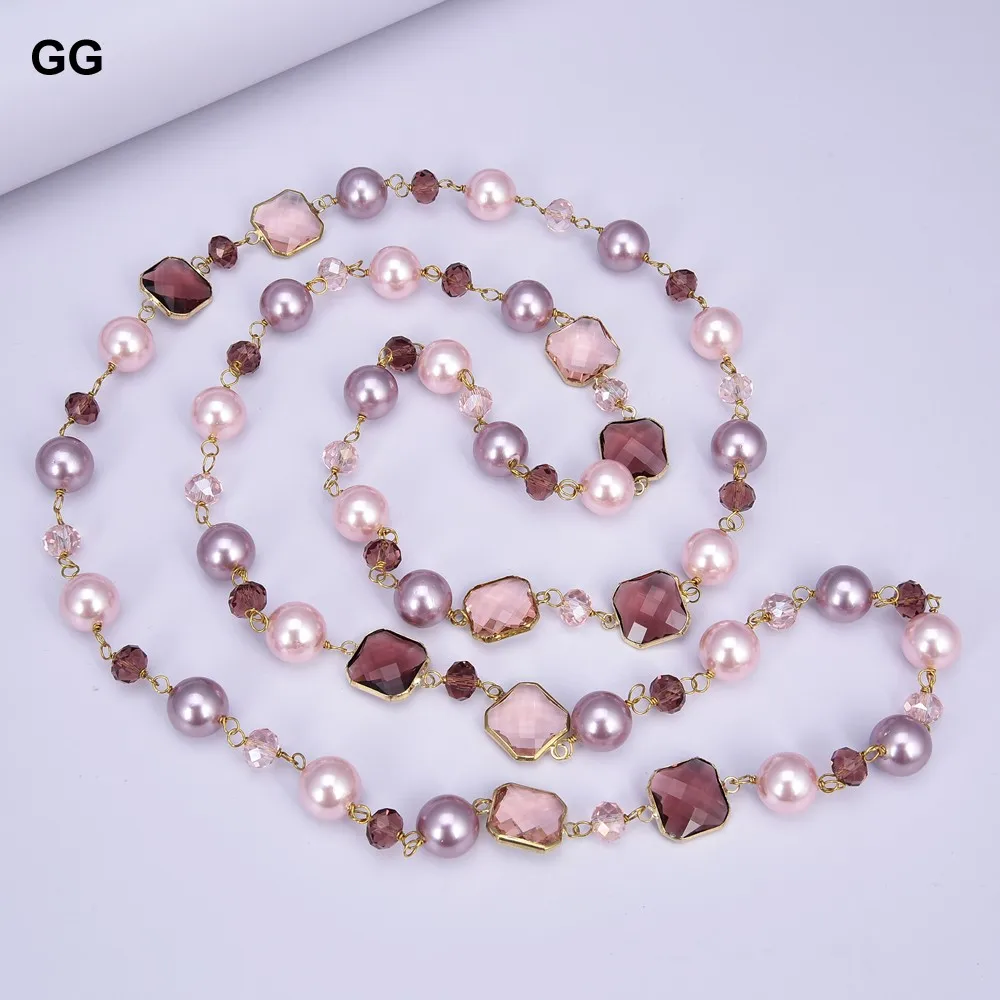 

GuaiGuai Jewelry 48" Multi Color Sea Shell Pearl Crystal Long Necklace Women Lady Jewelry