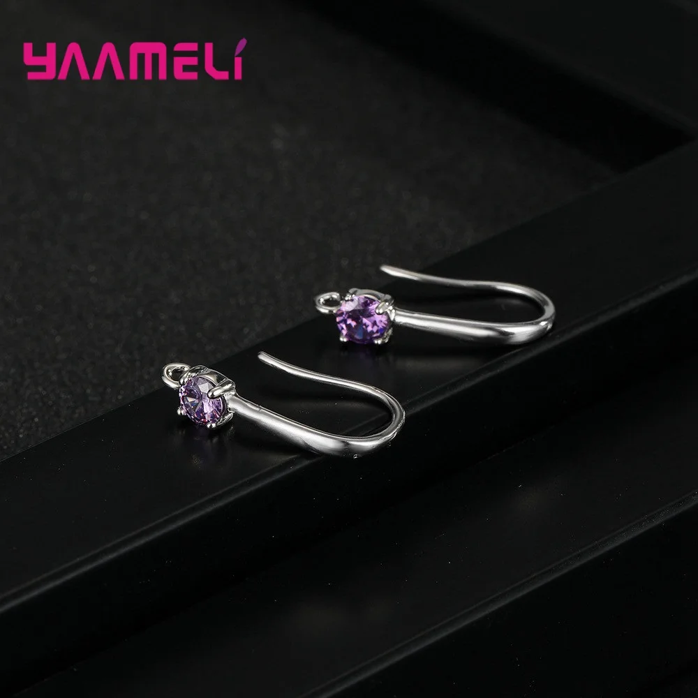 Smooth 925 Sterling Silver Jewelry Findings for Handemade Hook Earrings Making Components White Pink Blue Purple Cubic Zircon