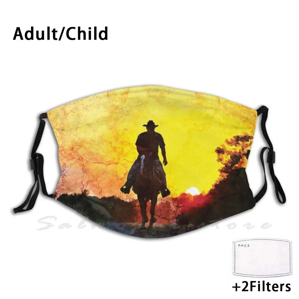 Sunset Cowboy Print Washable Filter Anti Dust Mouth Mask Sunset Cowboy Horse Desert Sky