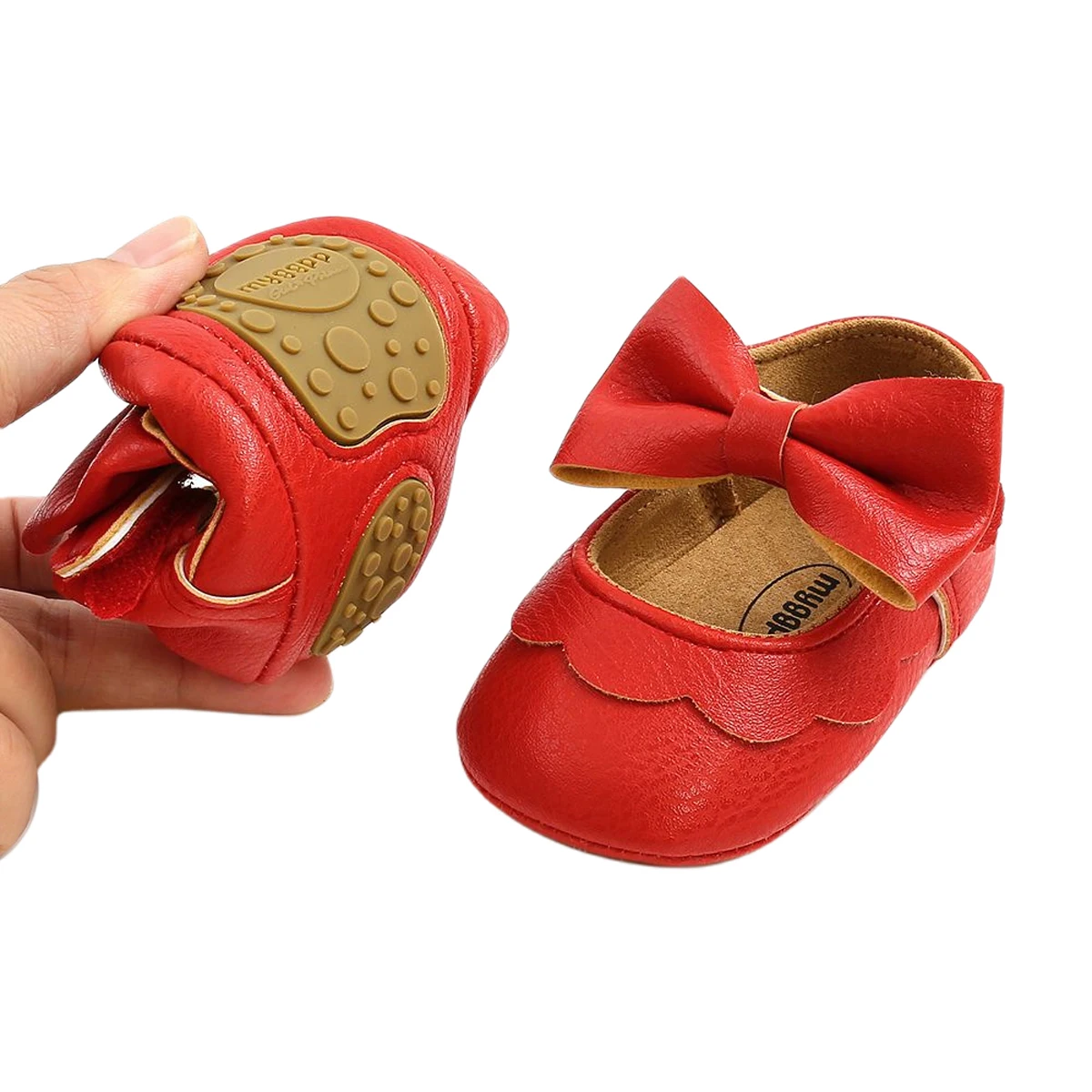 Cute Newborn Baby Girls Princess Shoes with Bowknot Toddler Anti-Slip Rubber Sole First Walkers Kids PU Leather Solid Shoes