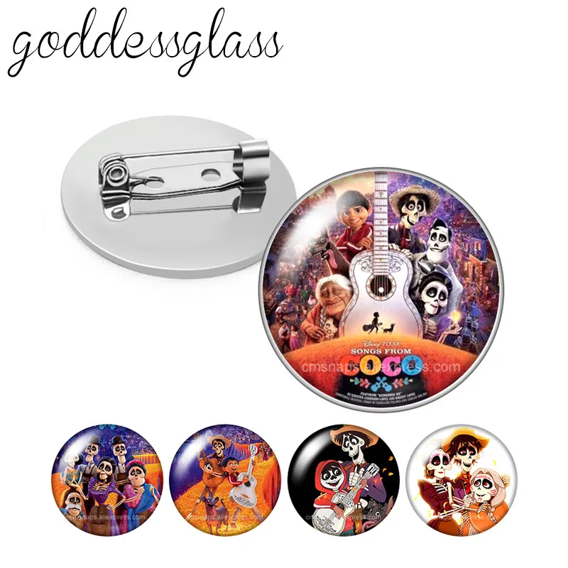 Disney Death Day Coco Miguel Love music Photo Glass cabochon Brooch pinback button Bag Clothes Denim Jeans Lapel Pin Badge Gift