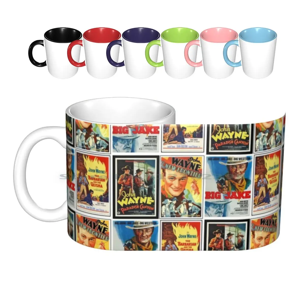 John Wayne Classic Movies Collage Ceramic Mugs Coffee Cups Milk Tea Mug John Wayne Movie Western Retro Vintage Classic Cinema