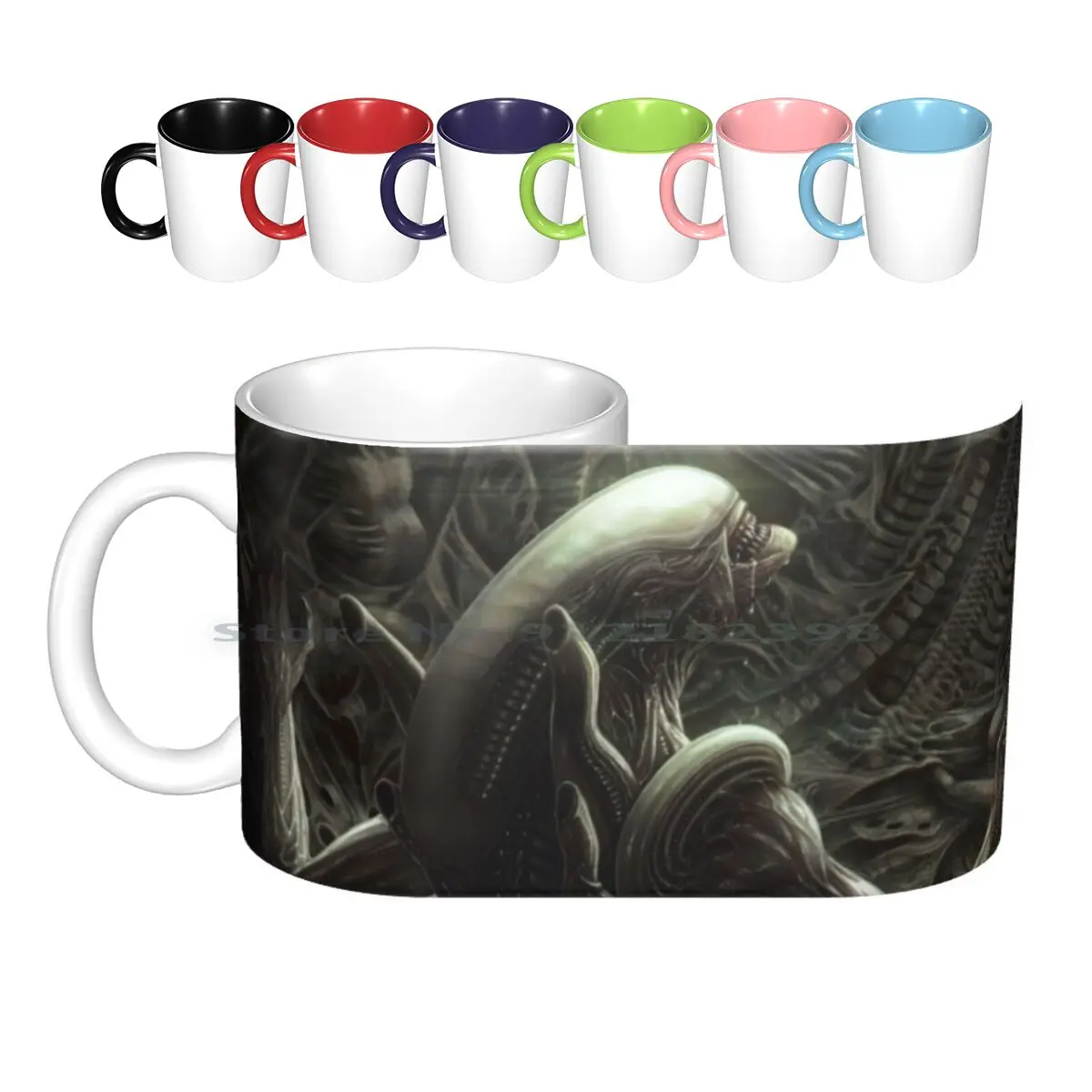 White Xenomorph Ceramic Mugs Coffee Cups Milk Tea Mug Xenomorph Hr Giger Obscure Düster Facehugger Scifi Creative Trending