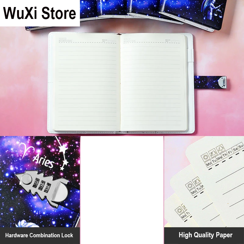 Password The Zodiac Constellation A5 Notebook With Lock Writing Pads Lockable Notepad Diary School Supplies Student Gift