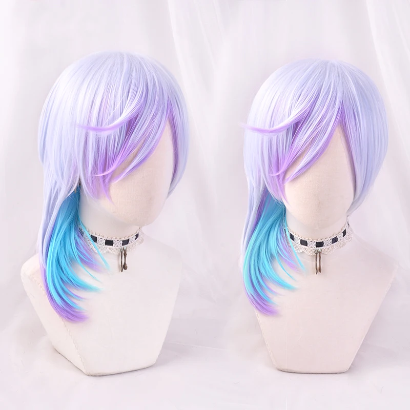 Cozmez Yatonokami Nayuta Wig Yatonokami Kanata Wig Short Hair Mixed Color Gradient Purple Cosplay Synthetic Hair