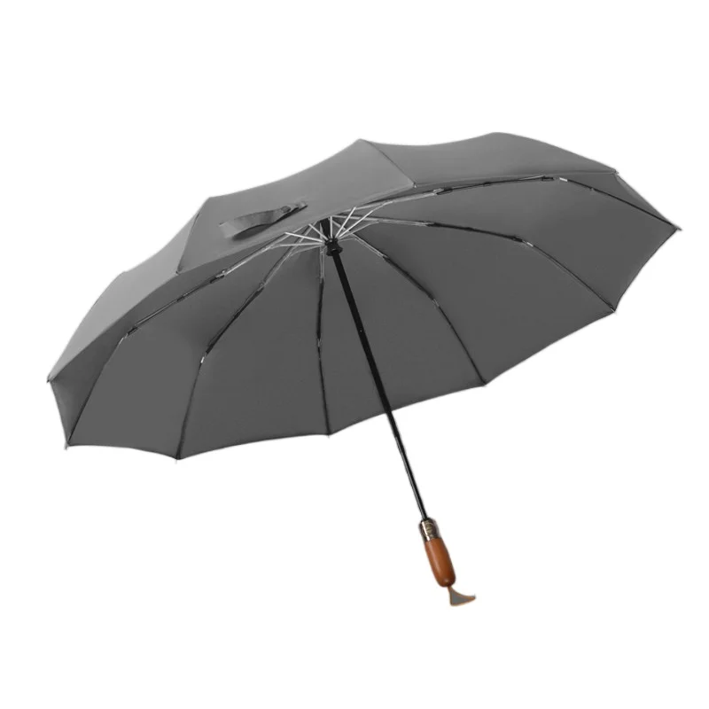 RAY HORSE-Double Automatic Umbrella for Men, Simple, Business, 3 Folding, Solid Wood Handle, Gift, 10 Bone