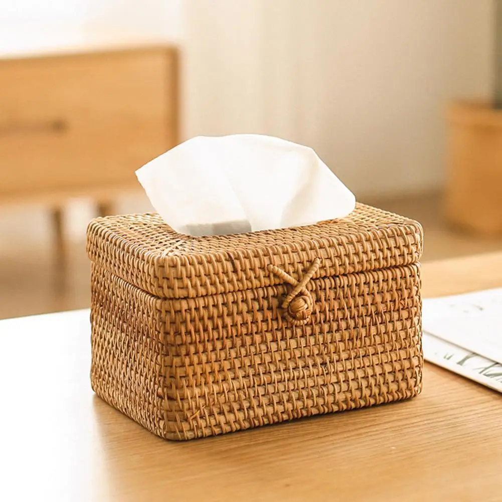 Rattan Tissue Box Home Decoration Handmade Desktop Paper Towels Organizer Container For Bathroom Office коробка для салфеток