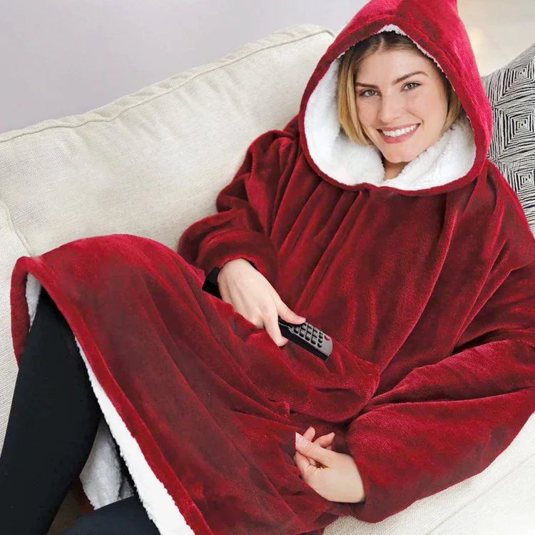 Slant Robe Bathrobe Sweatshirt Pullover TV Fleece Blanket Super Soft Microfiber Plush Coral Fleece Sherpa Blanket with Sleeves