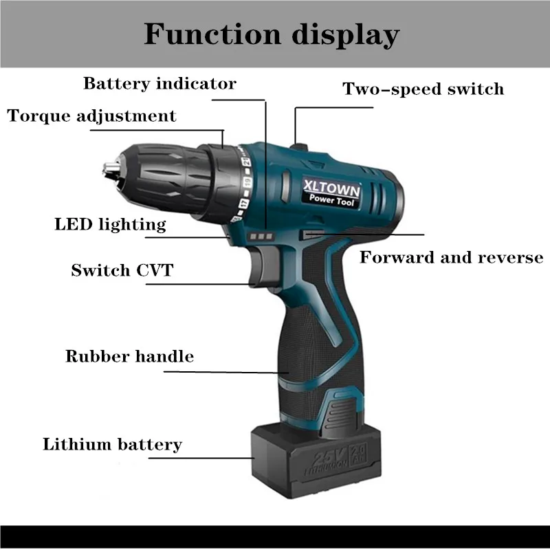 25V Cordless Electric Drill Household Electric Screwdriver, Construction Worker Drilling Power Tool, Large Capacity Battery