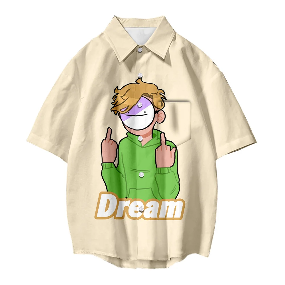 DREAM Merch Men Shirt Anime Cosplay Turn-down Collar Oversized 6XL Botton Pocket Streetwear Casual Short Sleeve Summer Top 2021