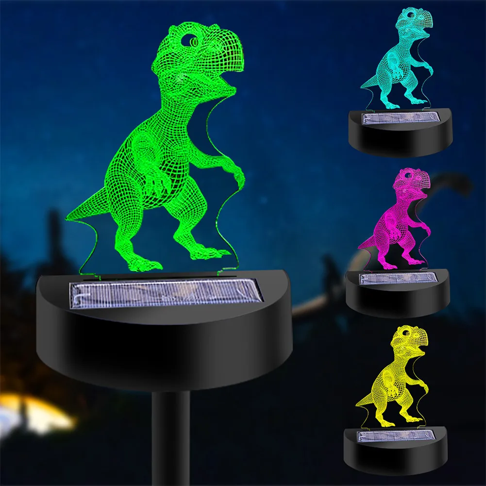 

Acrylic 3D Dinosaur Solar Lawn Lamp Outdoor Solar Projection Light Waterproof Patio Garden Path Decoration RGB Night Light