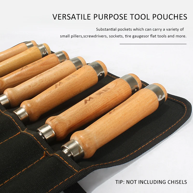 Pocket Tool Bag Chisel Carrying Case Canvas Roll Holder Wrench Pouch Pockets Organizer For Knife Hammers Gouges Carpenter