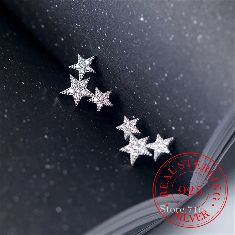 925 Sterling Silver Engagement Crystal Star Stud Earrings for Women Kids Girls Earring Wedding Gifts pendientes