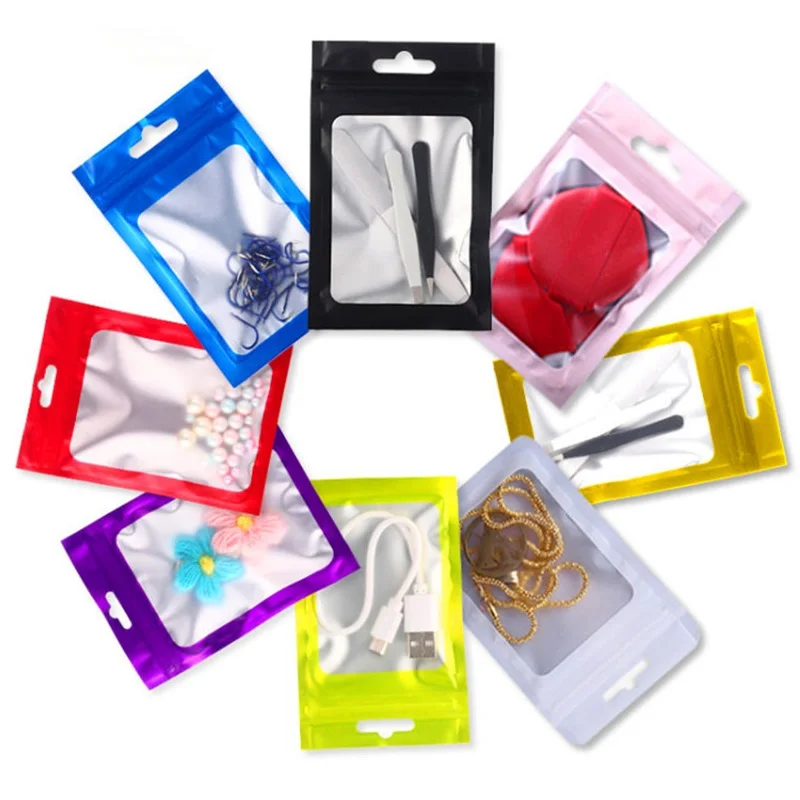 100pcs General Use Foil Window Zip Lock Bag Frosted Resealable Jewelry Nail Beauty Bracelets USB Lines Ornaments Gift Pouches