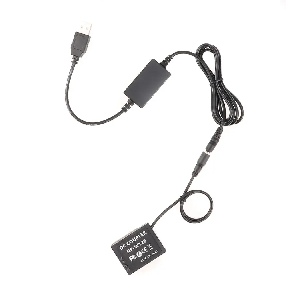 Placa de batería ficticia de NP-W126, Cable USB de 5V y 2A, par de CC, para Fuji XT2, XT3, XT20, XH1, XT20, X100F, XA3, XA5
