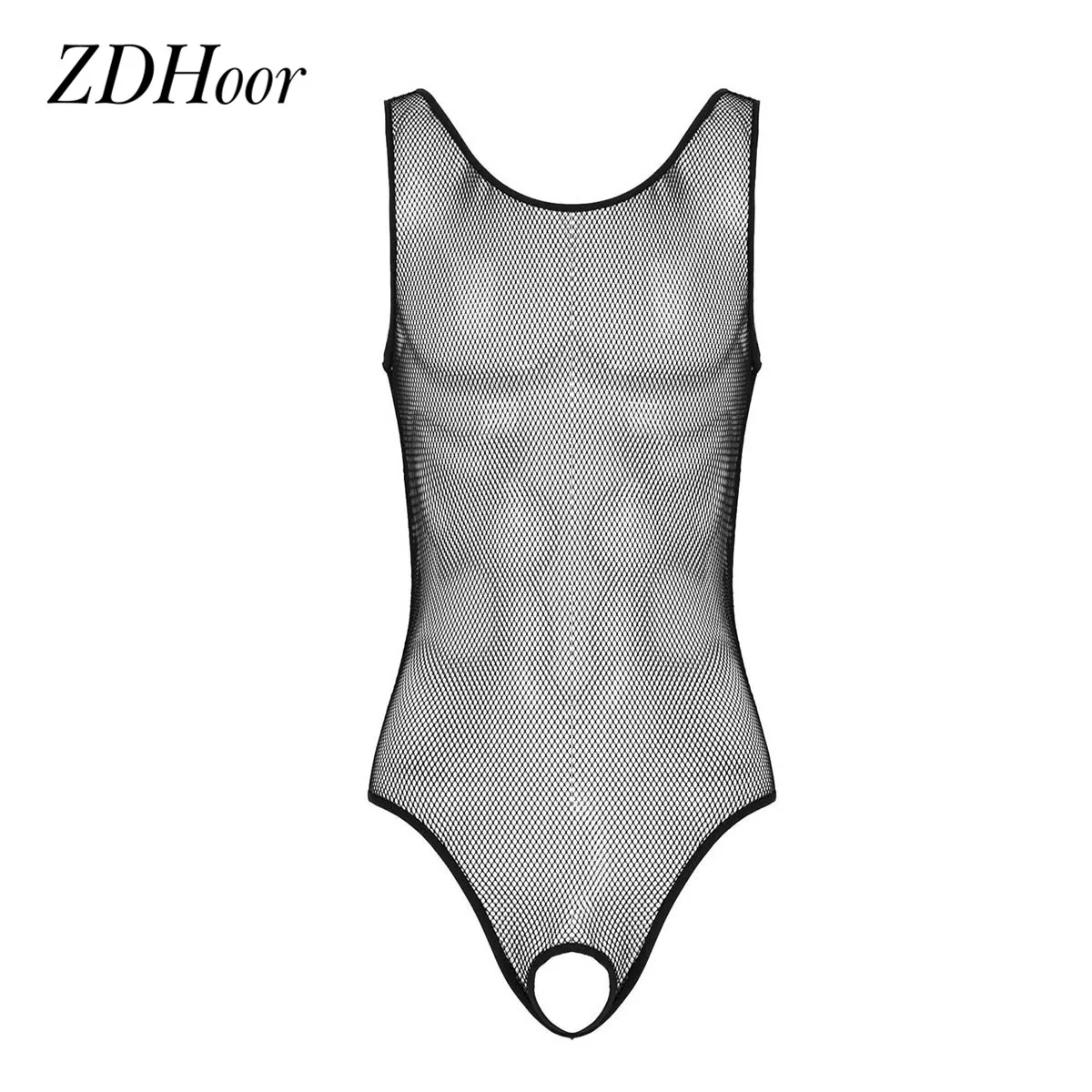 Mens Fishnet Leotard Bodysuit Adult Sexy Hollow Out Lingerie Sleeveless Open Crotch Jumpsuit Underwear Nightwear Male Exotic