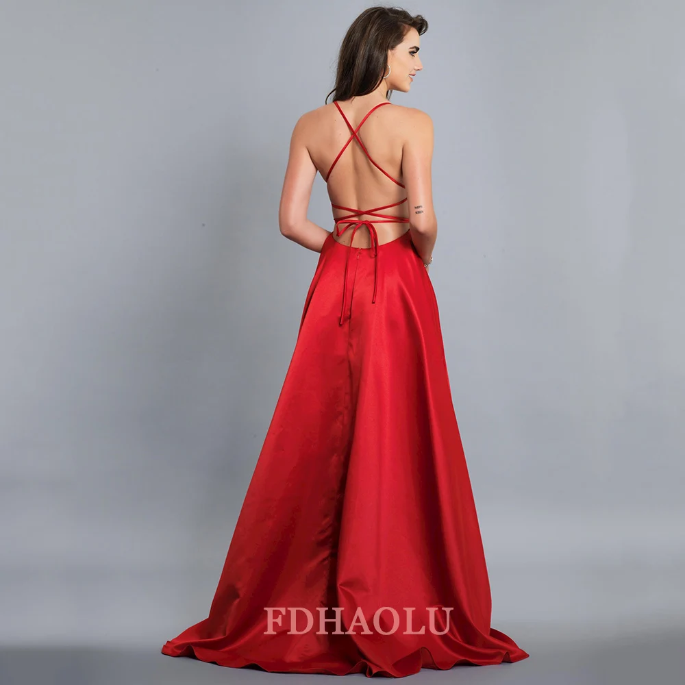 FDHAOLU AE132 Burgundy Xanh Dương Dạ Hội Hứa 2020 Dài Đảng Satin Chính Thức Bầu Vestidos De Fiesta De Noche Áo Dây De soiree