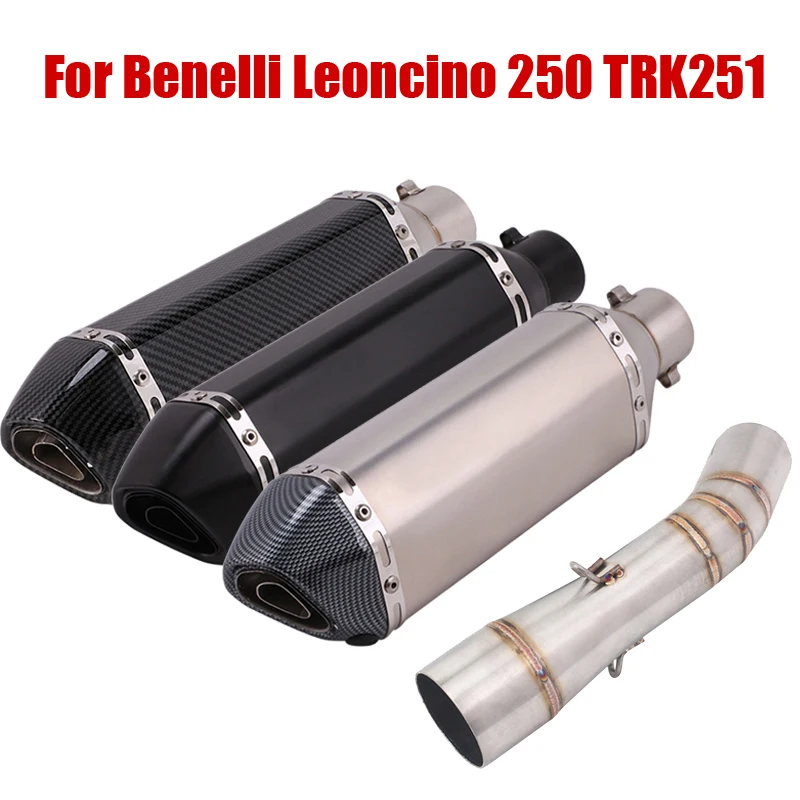 

For Benelli Leoncino 250 TRK251 Exhaust System Middle Mid Pipe Escape Connect Link Tube With 51mm Muffler Tips Silencer Slip On