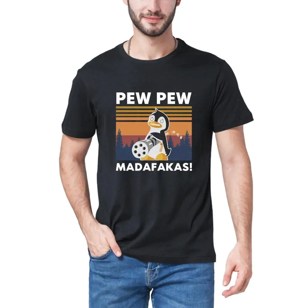 Penguins Pew Pew Madafakas Funny Penguins Gangster Meme T-Shirt Vintage Men100%  Cotton short sleeves T-Shirt Humor Gift Top tee