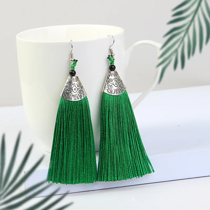 2019 Fashion Crystal Long Tassel Drop Earrings for Women Female Bohemian Ethnic Red Black Fringe Earring Jewelry Wholesale