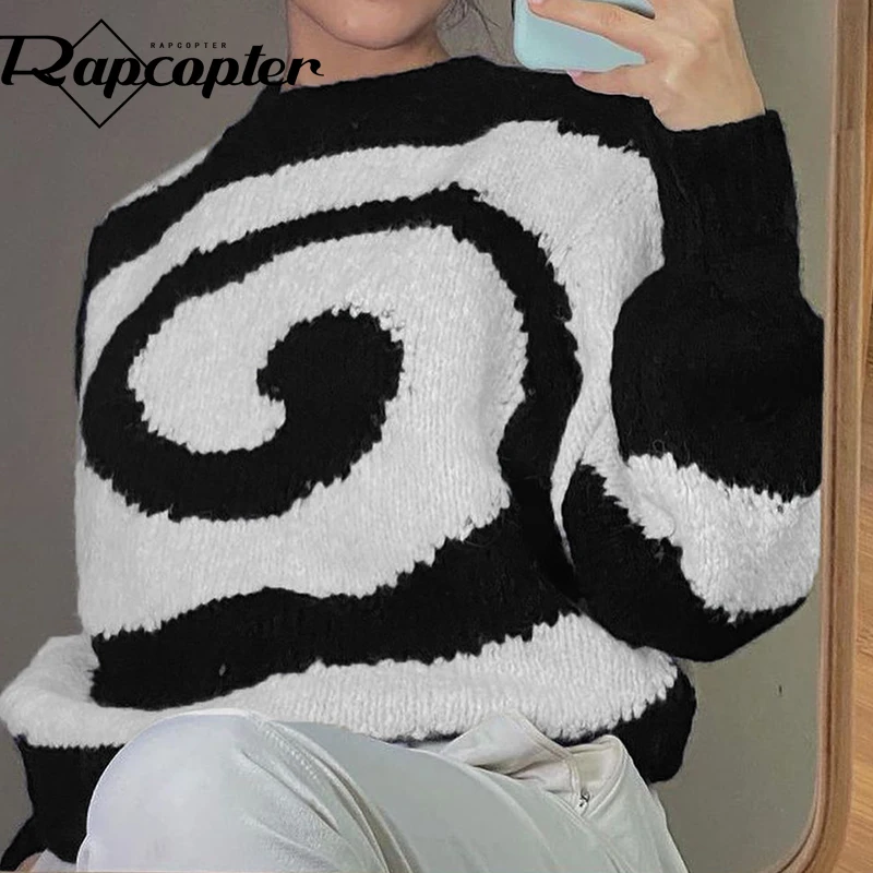 Rapcopter Paisley Sweaters Grunge Fairycore Loose Long Sleeve Knitted Jumper Vintage Cute Basic Knitwear Women Autumn Winter Top