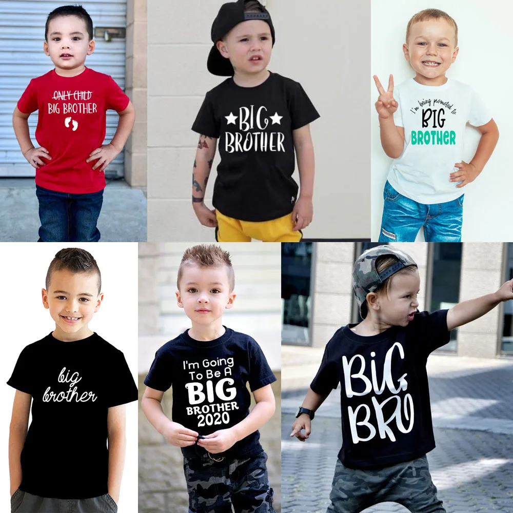 

Cute Kids Boys Big Brother T-shirt Baby Summer Casual Gray Letter Suit 1-12Y Boy Brother Fashion Wear Brothers Family Tee Shirts