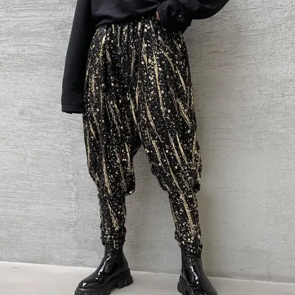 

Bloomers Pants Men Nightclub Dance Trouser Punk Bronzing Shiny Stage Harem Spring Japanese