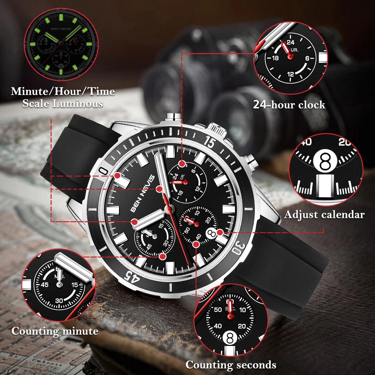 Ben Nevis Brand New Fashion Casual Men\'s Watch Multifunctional Waterproof Luminous Quartz Watch