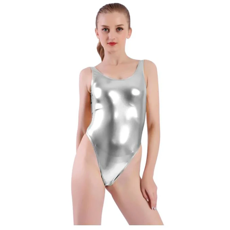 Speerise Fashion Womens Shiny Metallic Leotard Jumpsuit High Cut Shaper Beach Bathing Sexy Backless One Piece Bodysuit