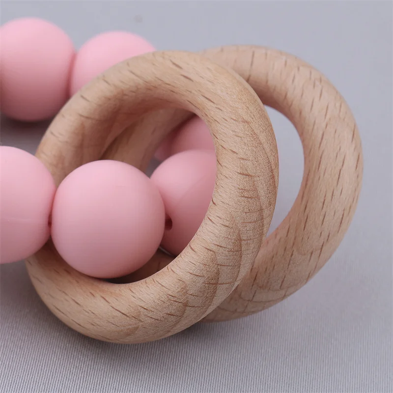 Silicone Beads Teething Ring para Bebês, Pulseiras de Enfermagem, Teether Toys, Chocalhos De Madeira, Fidget Toys, Acessórios Recém-nascidos