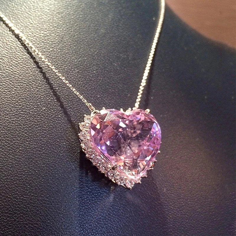 

Huitan Chic Heart Necklace with Pink Cubic Zirconia Stylish Women Accessories for Party Fancy Love Gift Statement Jewelry 2021