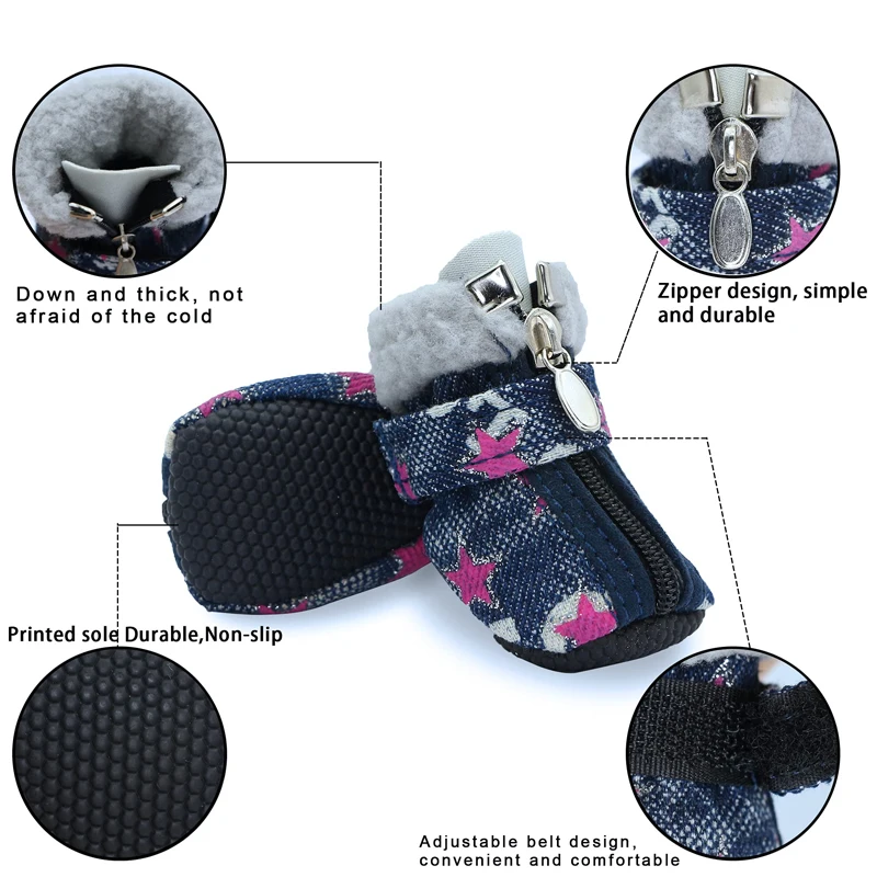 Benepaw Warm Dog Shoes Winter Comfortable Snow Pet Booties Rugged Anti-Slip Sole Puppy Paw Protector Hiking Boots Outdoor