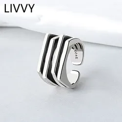 LIVVY-Anéis geométricos simples para mulheres, cor prata, charme multicamadas, joias da moda, acessórios de festa vintage, presentes