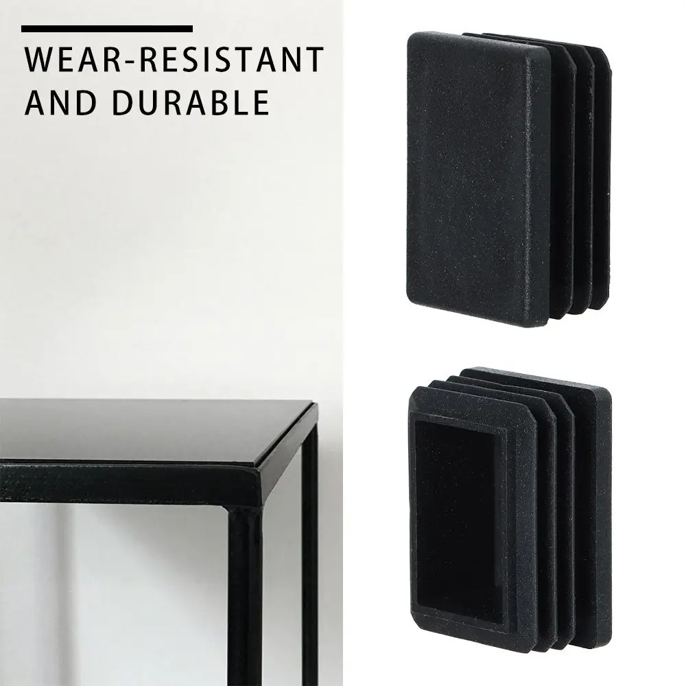 10pcs Non-Slip Black Cushion Protected Plastic Furniture Rectangular Pipe Plug Plug Foot Cover