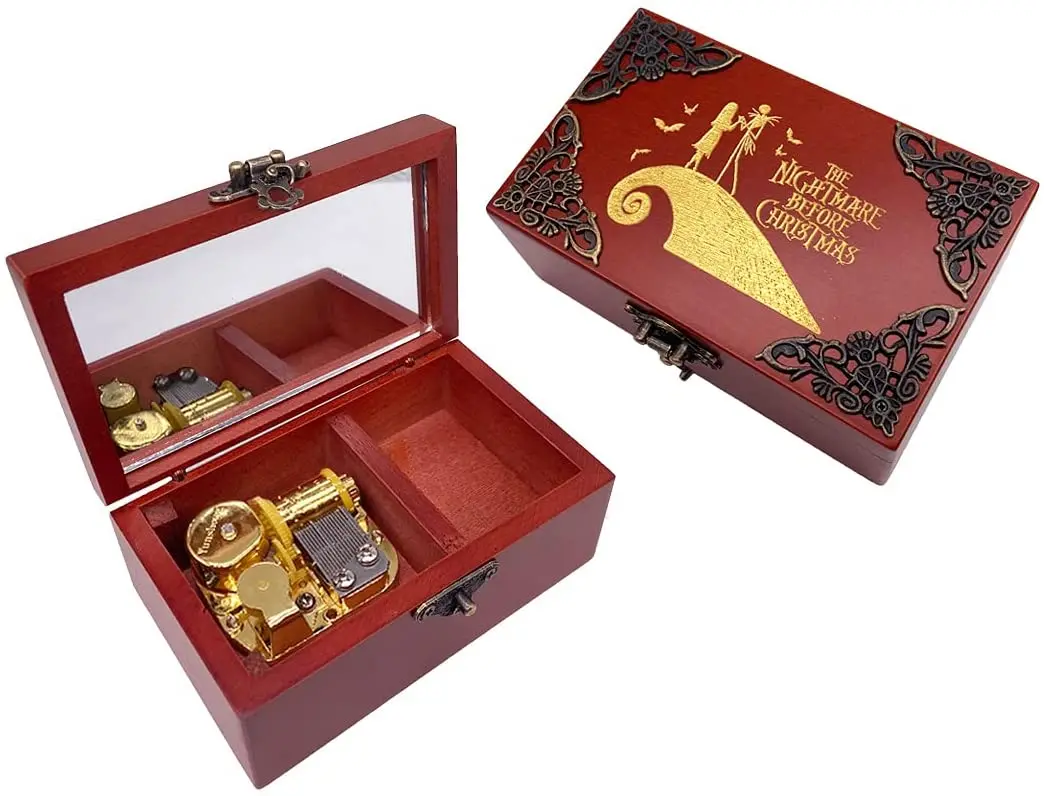 Youtang Jewelry Music Box with Mirror Carved Wood Musical Box Wind up Gift Box Anastasia Howl Nightmare