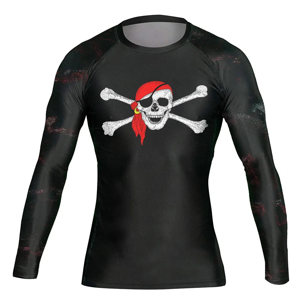 Mens Pirate Skull Crossbones High Performance Compression Diving Water sports Rash Guard