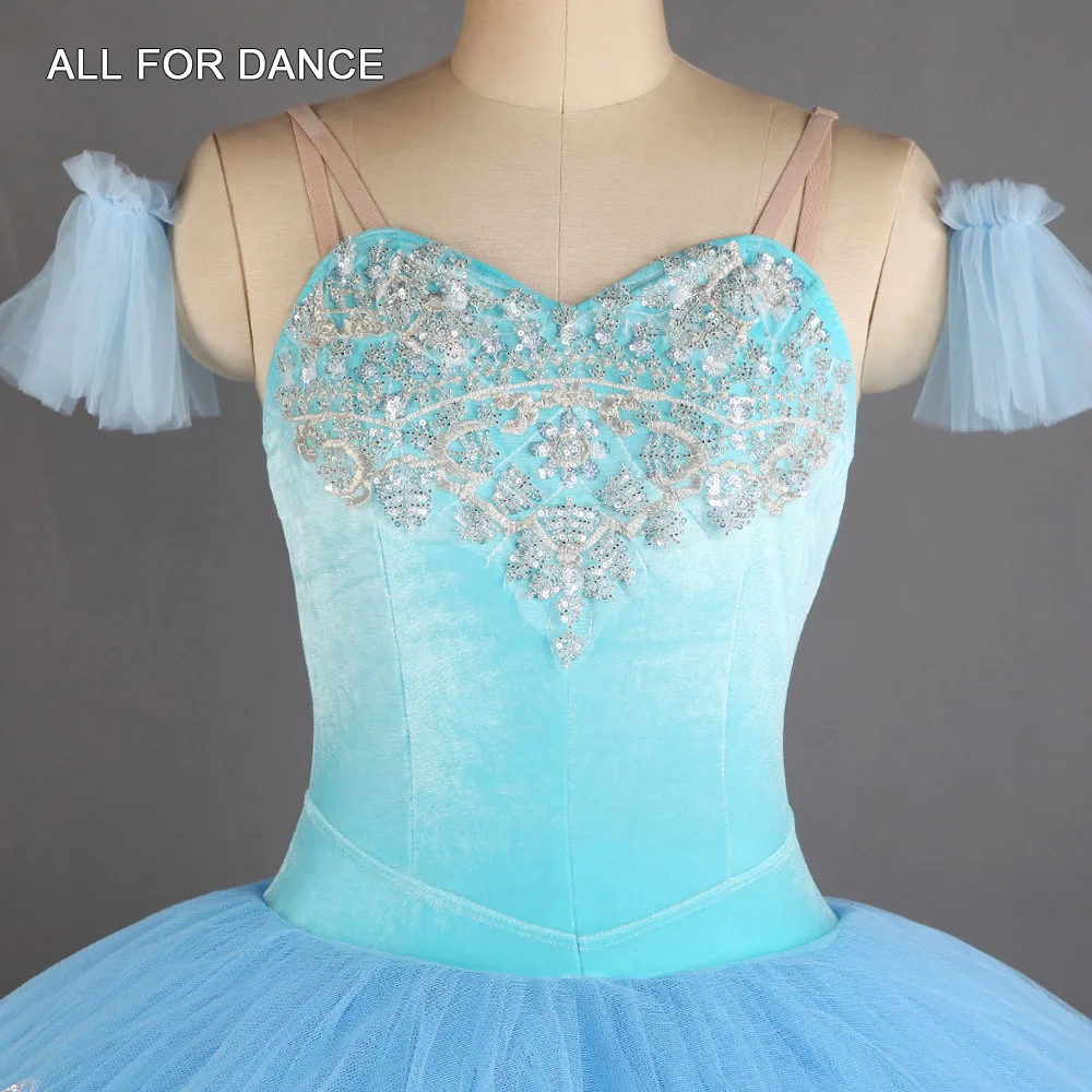 BLL435 tutú de Ballet profesional de terciopelo, vestido tutú con plato azul cielo para niñas, traje de baile de bailarina, tutús de actuación