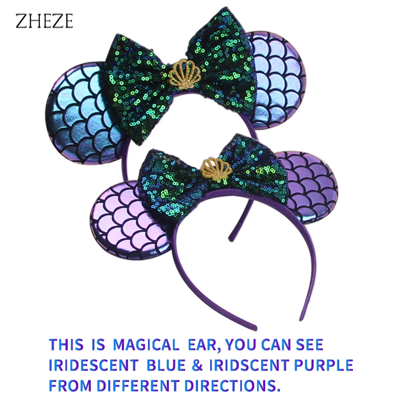 2024 New Chic Mermaid Mouse Ears Headband Girls Kids Glitter Starfish Hairband Sequin 5\