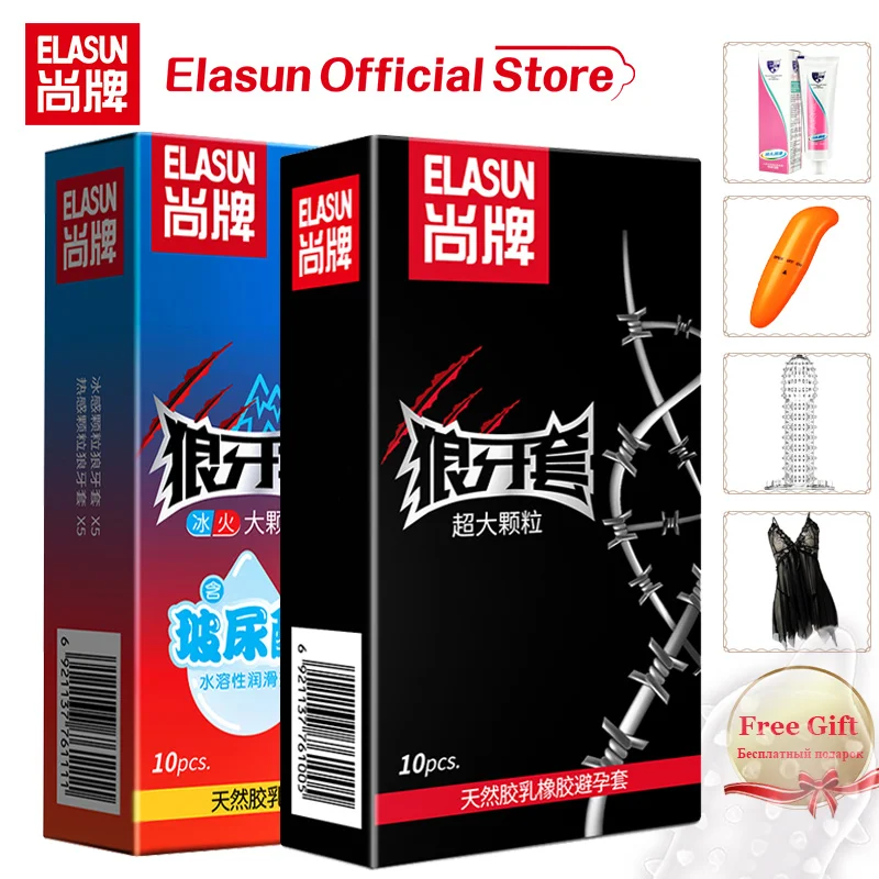 

ELASUN Condom with Large Spike Contraception Sex Products Fire & Ice Penis Cock Sleeve Big Particles Condoms For Men with Gifts