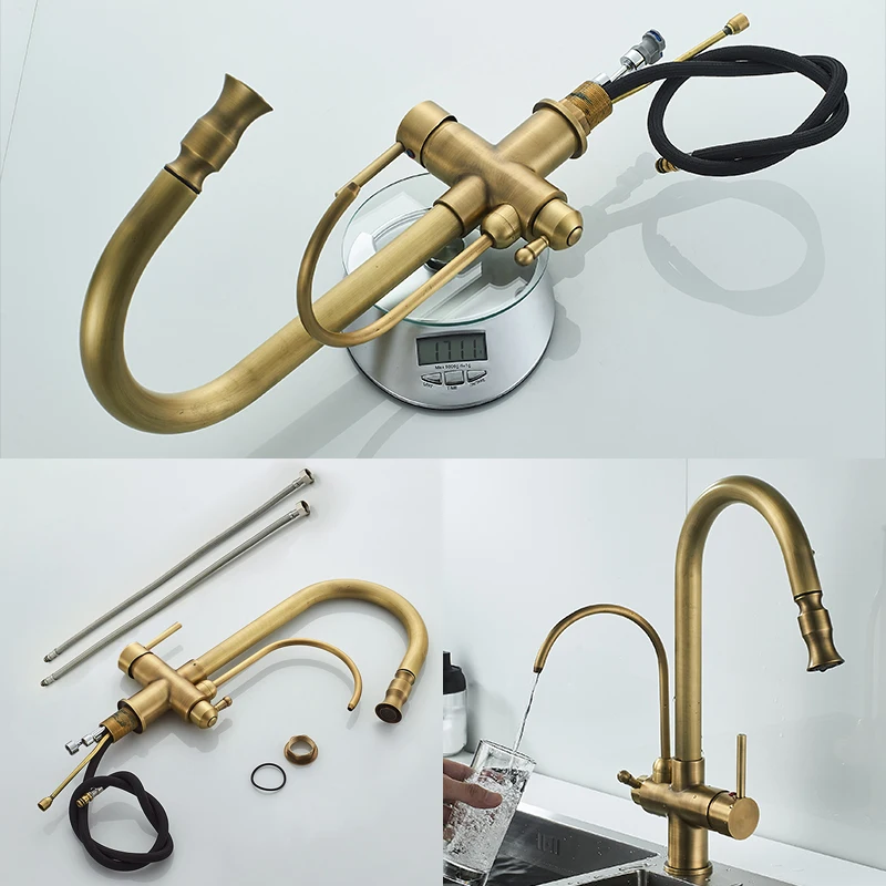 Deck Mounted Black Kitchen Faucets Pull Out Hot Cold Water Filter Tap for Kitchen Three Ways Sink Mixer Kitchen Faucet