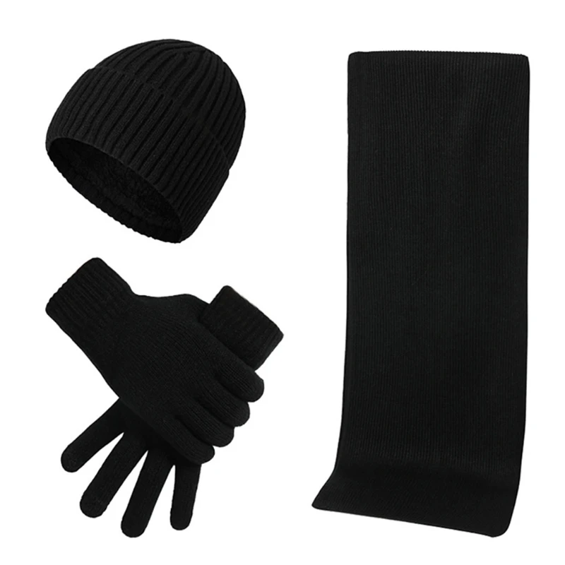 

Thickened Fleece Hat Scarf Fleece Lining Beanie Cap Gloves Set Men Autumn Winter Warm Camping Portable Outdoor