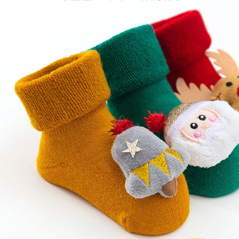 Baby Winter Deer Christmas Socks Infant Cotton Anti Slip Warmer Sock Shoes Red Santa Claus Stocking Clothes for Toddler Newborn